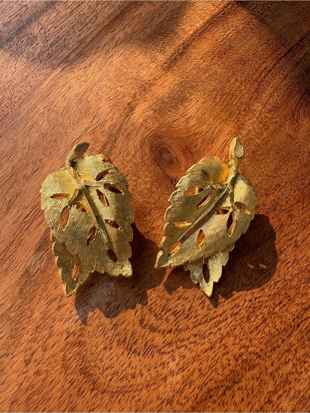 Vintage BSK Gold-Tone Clip-On Leaf Earrings